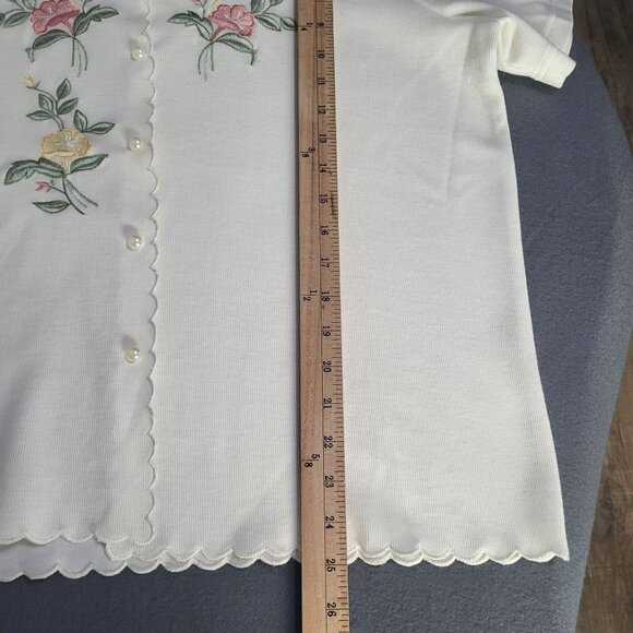 VTG Women's SZ LG Graff Knit Scalloped Pearl Button Top Blouse Floral Grandma - Picture 7 of 9